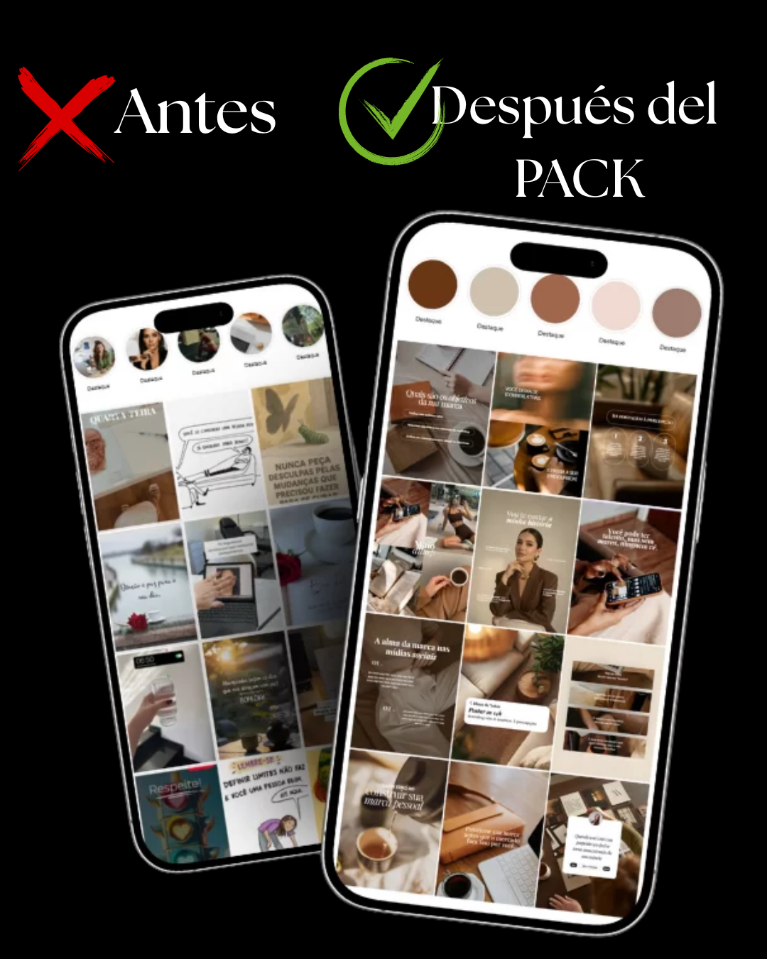 Antes y después del pack